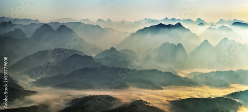 silhouettes of morning mountains. foggy morning in the Carpathians. Mountain landscape photo