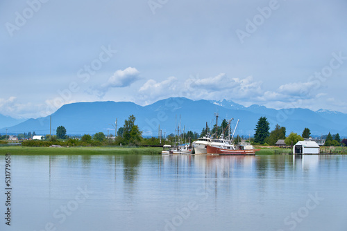 Westham Island Fishboats Delta BC. Fishboats moored on Westham Island on the Fraser River. Delta, BC, Canada.