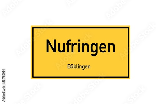 Isolated German city limit sign of Nufringen located in Baden-W�rttemberg photo