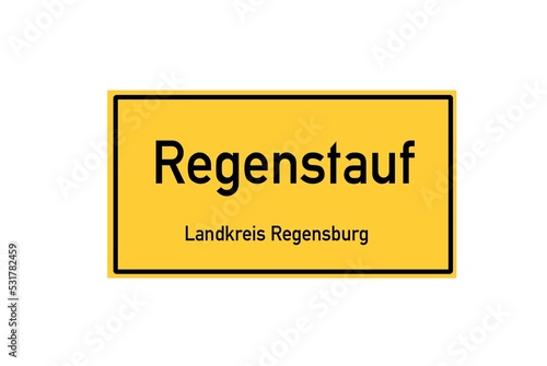 Isolated German city limit sign of Regenstauf located in Bayern photo