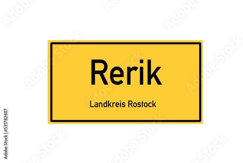 Isolated German city limit sign of Rerik located in Mecklenburg-Vorpommern