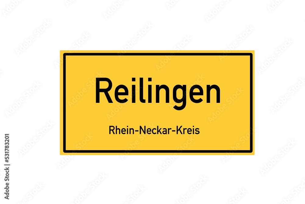 Isolated German city limit sign of Reilingen located in Baden-W�rttemberg Isolated German city limit sign of Reilingen located in Baden-W�rttemberg