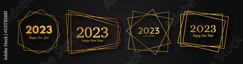 2023 Happy New Year gold geometric polygonal background