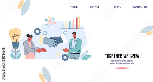 Startup or fundraising, attracting investments and partnership deal concept for website banner, flat vector illustration. Monetize and invest in idea, innovation and startup business project.