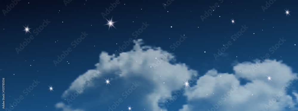 Naklejka premium Night sky with clouds and many stars