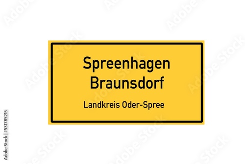 Isolated German city limit sign of Spreenhagen Braunsdorf located in Brandenburg photo