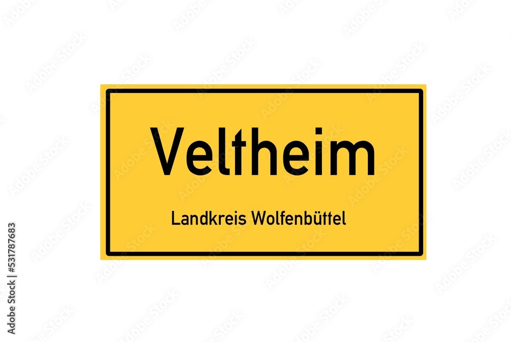 Isolated German city limit sign of Veltheim located in Niedersachsen Isolated German city limit sign of Veltheim located in Niedersachsen