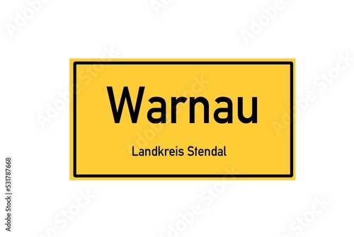 Isolated German city limit sign of Warnau located in Sachsen-Anhalt photo