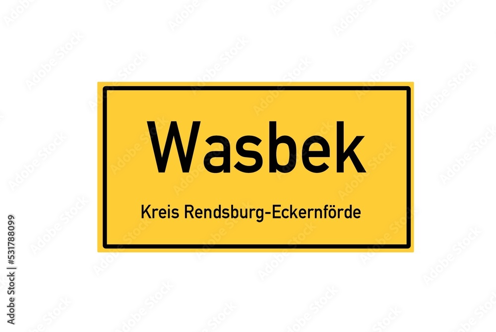 Isolated German city limit sign of Wasbek located in Schleswig-Holstein Isolated German city limit sign of Wasbek located in Schleswig-Holstein