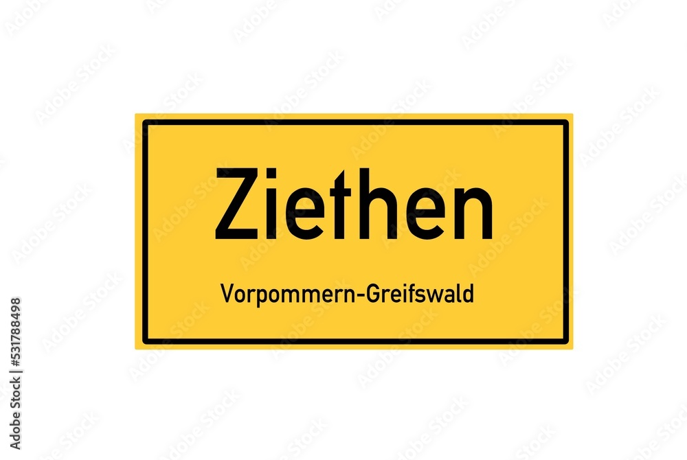 Isolated German city limit sign of Ziethen located in Mecklenburg-Vorpommern Isolated German city limit sign of Ziethen located in Mecklenburg-Vorpommern