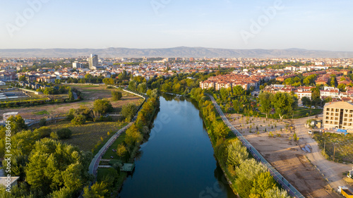 Aerial view of Eskişehir,TURKEY. River and streets in Eskişehir. Aerial photo.
