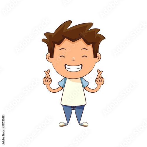 Child fingers crossed hand gesture