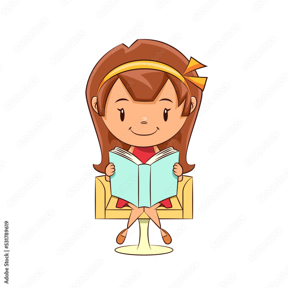 Girl reading book sitting on chair 