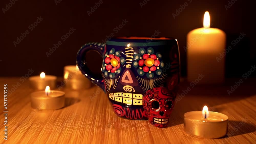 pan of dia de los muertos or day of the dead mexican sugar skulls with ...