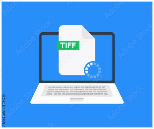 Wallpaper Mural Laptop with envelope and TIFF file logo design. Tiff transparency concept can be used web and mobile vector design and illustration.
 Torontodigital.ca