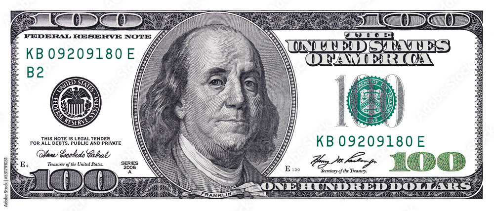Transparent 100 US dollar banknote