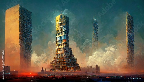 Tableau sur toile The Golden City of Babylon, painting illustration, Babylon city skyline