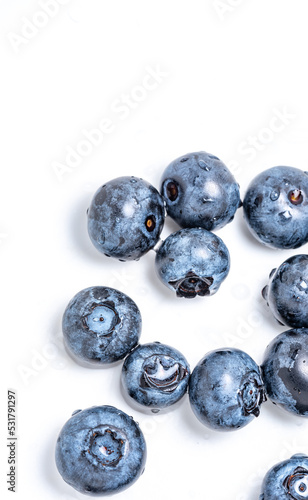 Blueberry fruit in close-up. Ripe fruit, blueberry berries isolated. Background with fruits.
