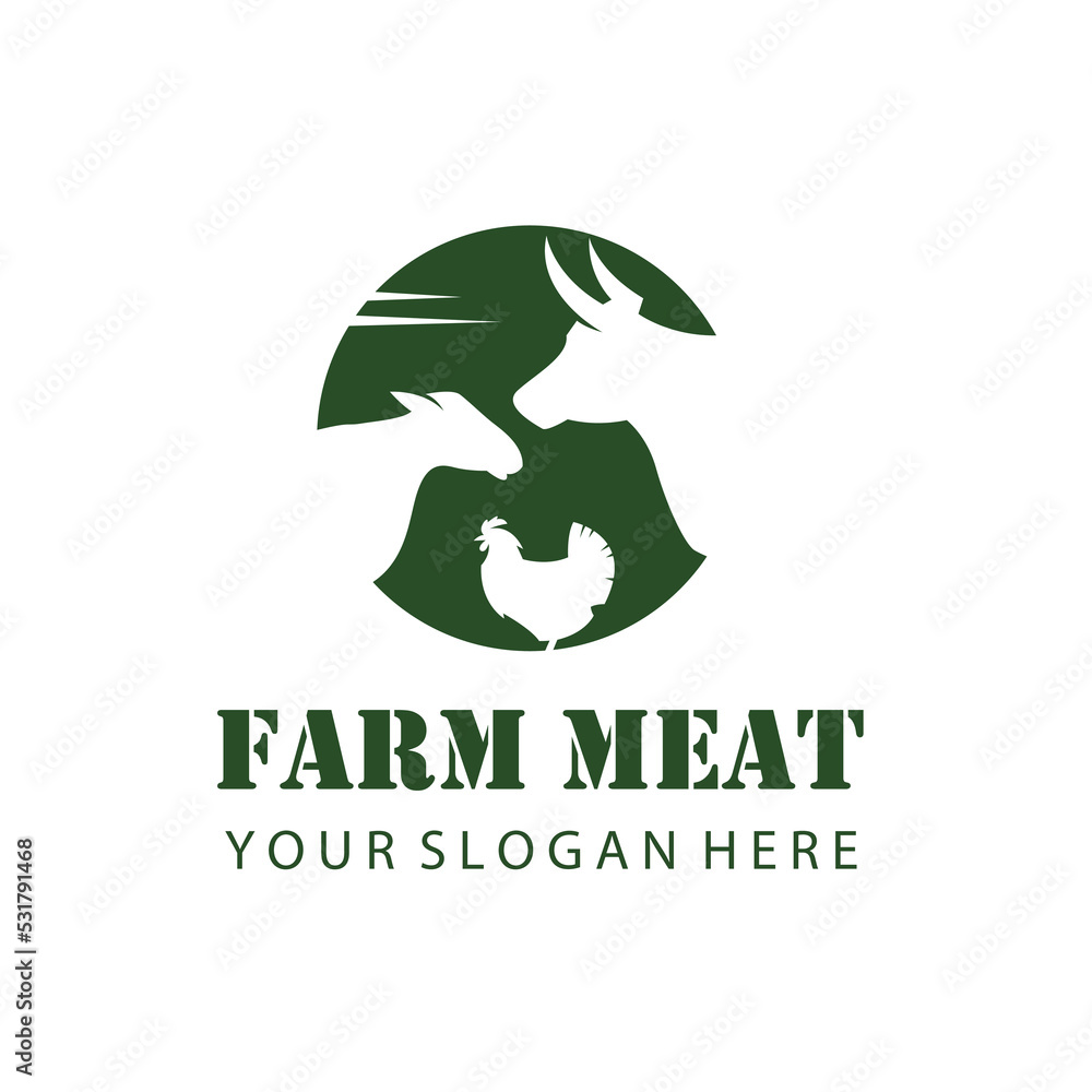 monochrome label of farm animals cow, chicken and sheep isolated on white background monochrome label of farm animals cow, chicken and sheep isolated on white background