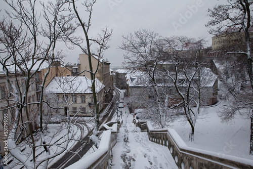 capital city streets budapest after a night falling a lot of snow