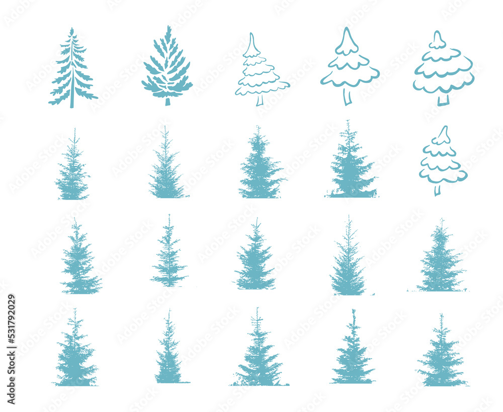 Christmas trees blue set. Vector illustration Christmas trees blue set. Vector illustration