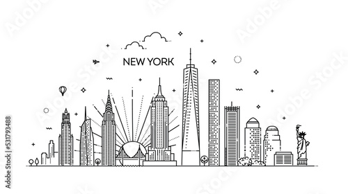 Linear banner of New York city. All buildings