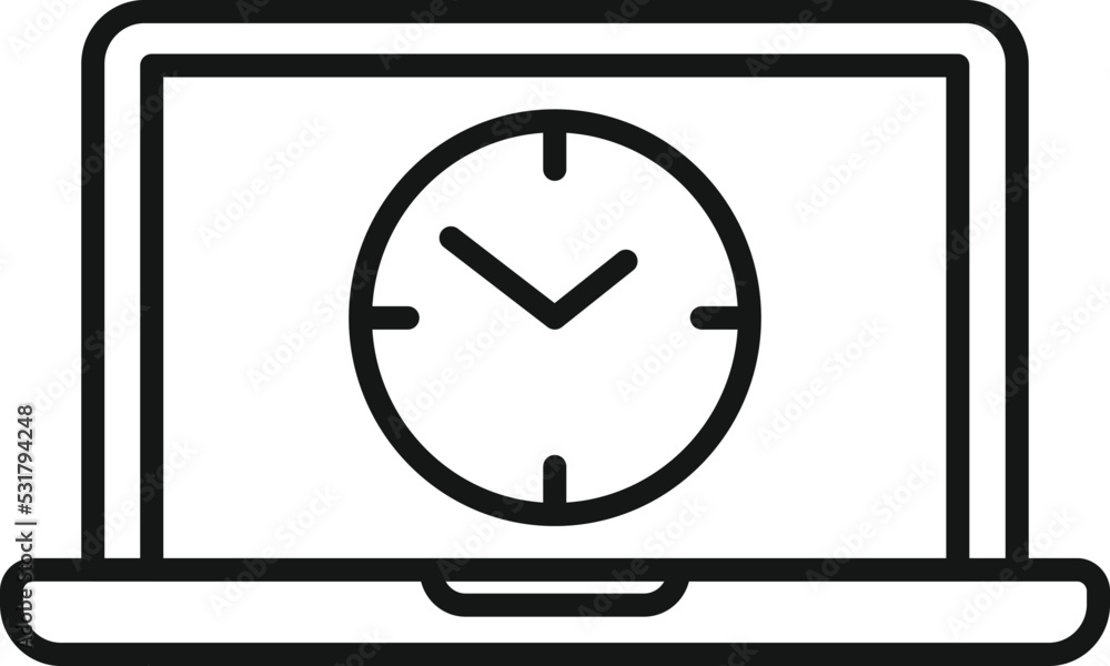 Laptop work hours icon outline vector. Office time. Home balance Laptop work hours icon outline vector. Office time. Home balance