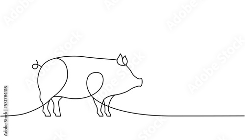 Pig one line continuous drawing. Piggy silhouette. Farm animal continuous one line illustration. Vector minimalist linear illustration.