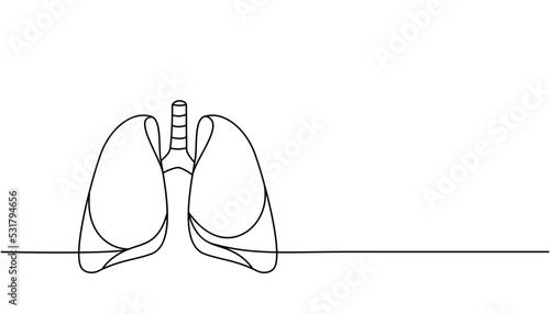 Human lungs one line continuous drawing. Human organ continuous one line illustration. Vector minimalist linear illustration.