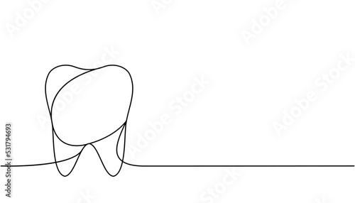 Human tooth one line continuous drawing. Human organ continuous one line illustration. Vector minimalist linear illustration.