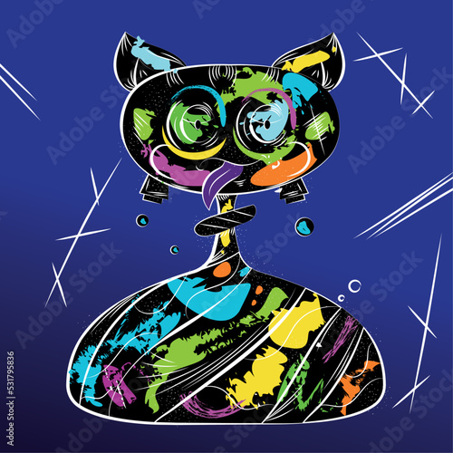 Isolated colored abstract cat animal grafitti monster Vector