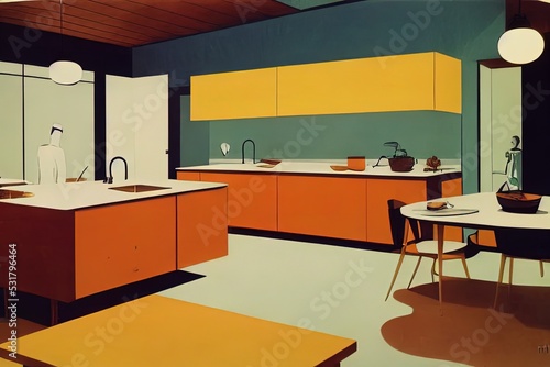 Mid Century Modern Kitchen Illustration