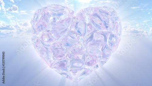 Abstract Translucent Crystal Gem Shard Heart Shape Floating in Sky - Abstract Background Texture