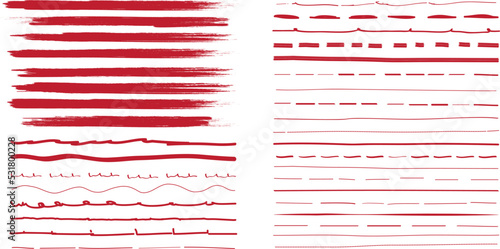 Red brush stroke set isolated on background. Collection of trendy brush stroke vector for red ink paint, grunge backdrop, dirt banner, watercolor design and dirty texture. Brush stroke vector