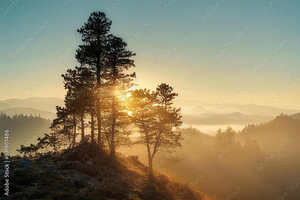 Early morning sunrise on a mountain peak