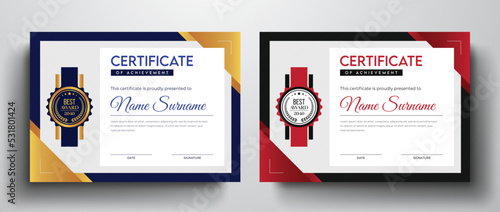 Modern and creative certificate of achievement template I Elegant certificate design layout with best award badge