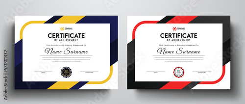 Clean and simple certificate template for multipurpose I Yellow and red color variation corporate certificate design layout photo