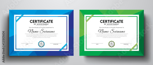 Blue and green color variation professional certificate template photo