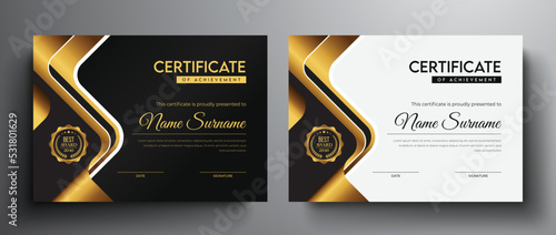Golden dark black luxury certificate template with award badge