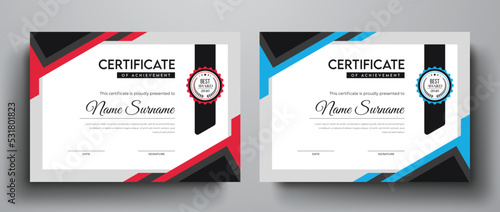 Clean and simple certificate template with blue and red color variation