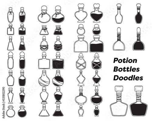Set of Glass Potion Bottles Doodle Vector Pack