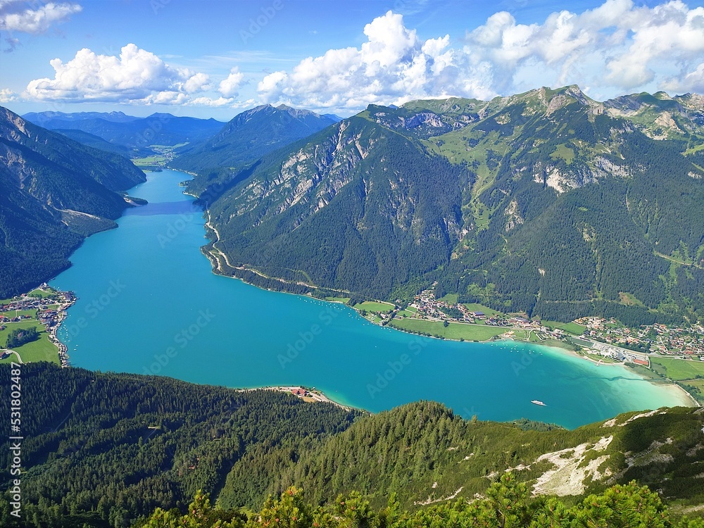 View from Bärenkopf mountain to Lake Achensee in Austria