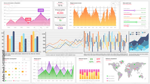 Infographic chart vector template. Annual statistics curve graph design. Market data diagrams. Graphic information visualization and analysis. Statistical indicators and frequency of data changes
