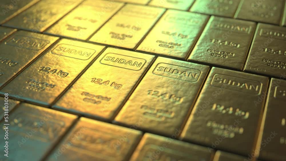 Gold bars with SUDAN text. Seamless looping 3d animation Gold bars with SUDAN text. Seamless looping 3d animation