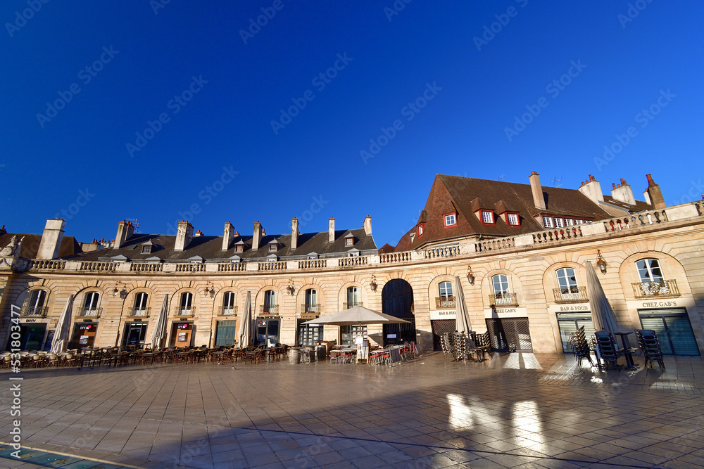 Burgundy, France. Dijon city, Liberation square in the early morning. August 9, 2022.