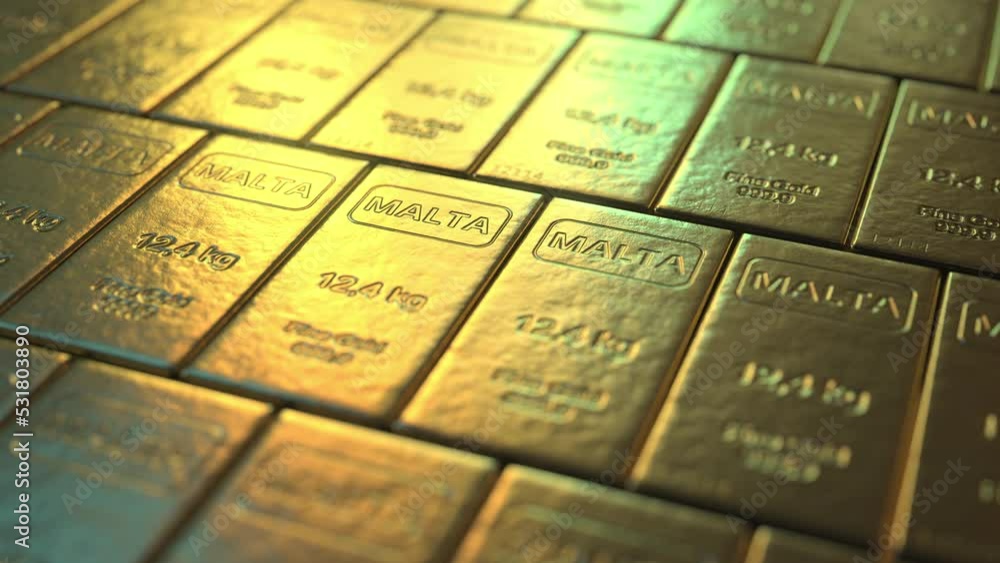 MALTA text on gold bars. Seamless looping 3d animation MALTA text on gold bars. Seamless looping 3d animation