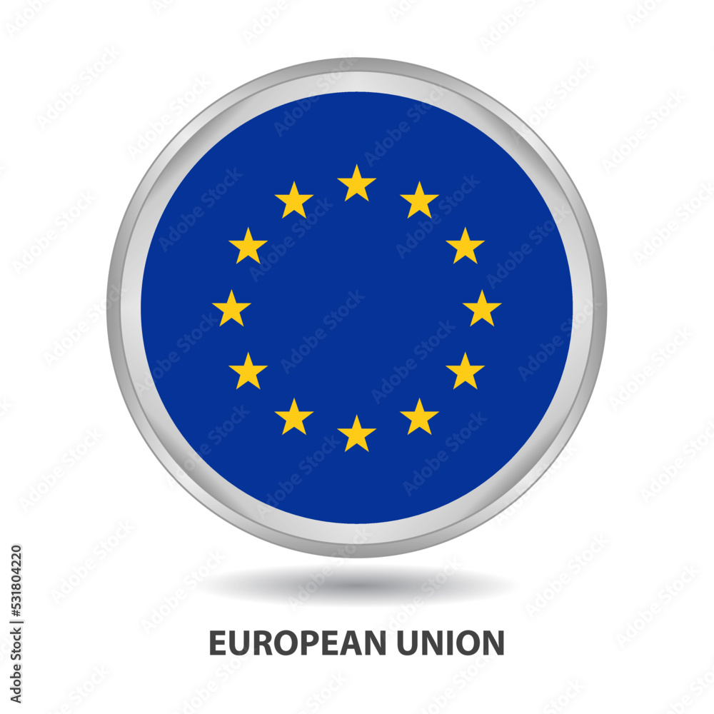 European Union round flag design is used as badge, button, icon, wall painting