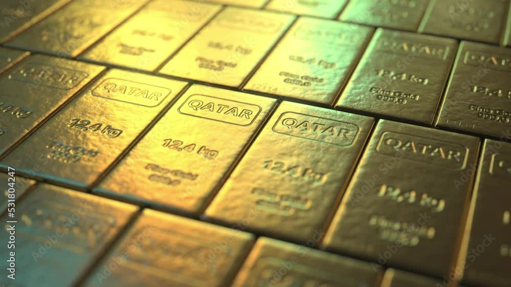 QATAR text on gold bars. Seamless looping 3d animation QATAR text on gold bars. Seamless looping 3d animation