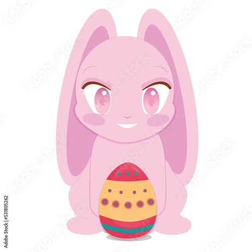 Illustration pink bunny happy easter egg colors rabbit