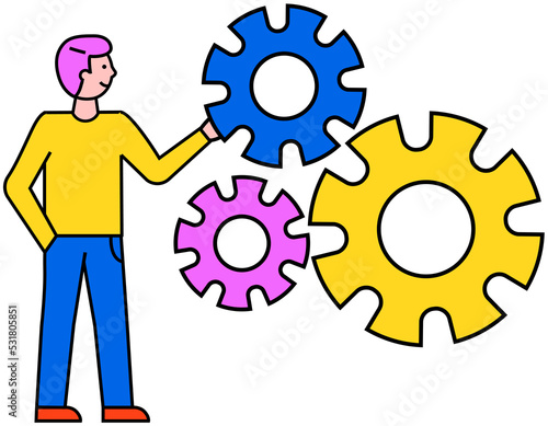 Business regulatory process and teamwork abstract concept with interacting gears, collaboration. Symbol of success, cooperation. Business partnership linear icon. Interaction of factors, relationship